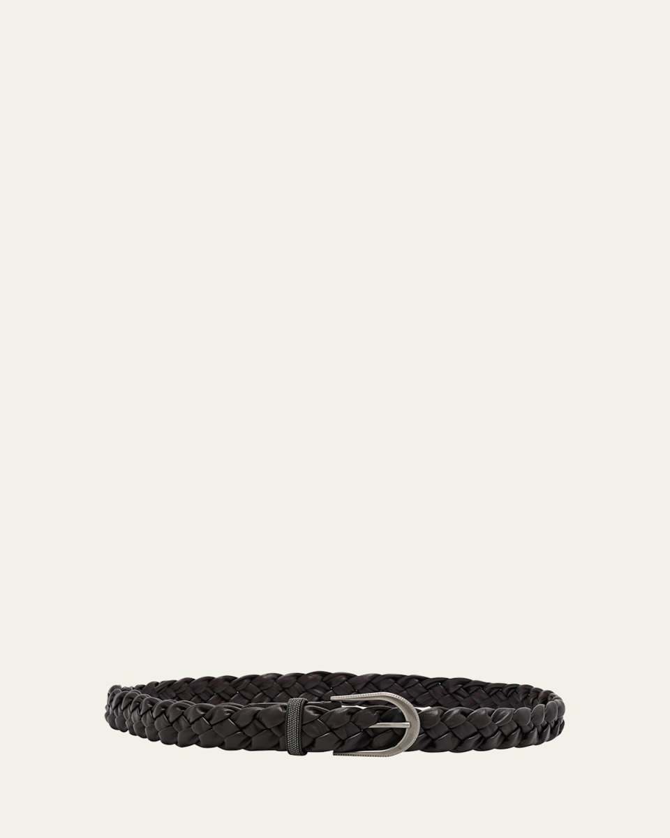 Braided Leather Skinny Belt